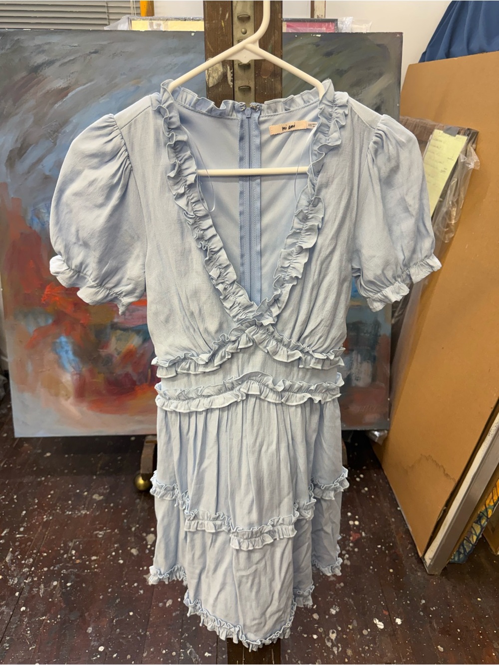 miami Light Blue Ruffle Trim Blouse